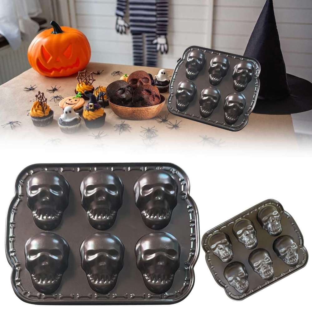 Unknown Brand Baking Tray 6 Mini Grinning Skulls NEW